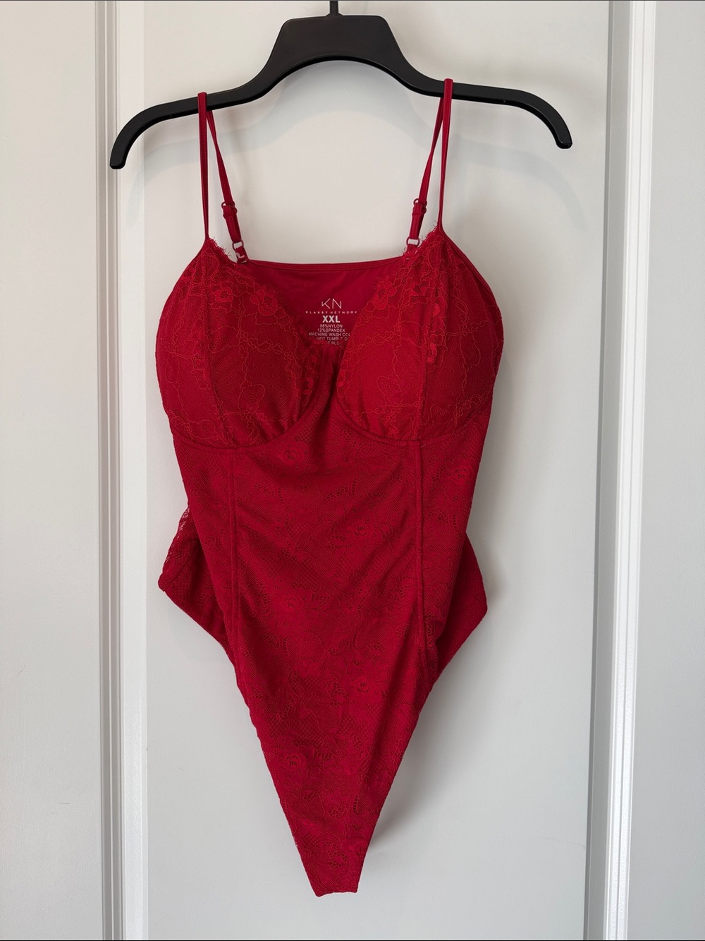 Klassy Network Red Lace Bodysuit with Adjustable Spaghetti Straps